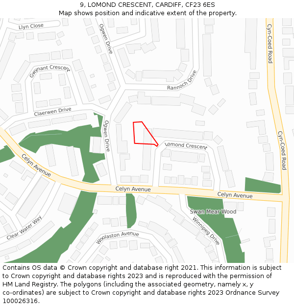 9, LOMOND CRESCENT, CARDIFF, CF23 6ES: Location map and indicative extent of plot