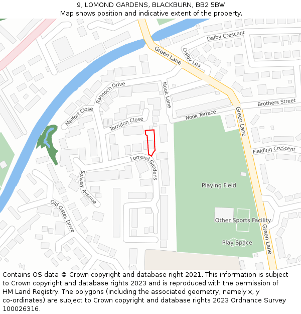 9, LOMOND GARDENS, BLACKBURN, BB2 5BW: Location map and indicative extent of plot