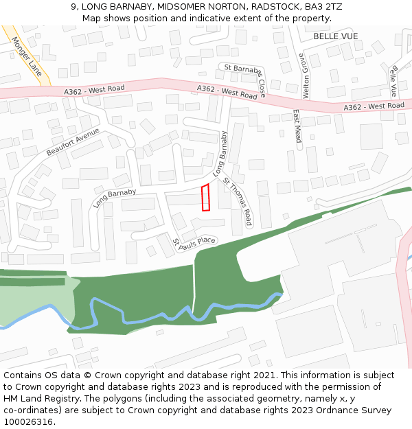 9, LONG BARNABY, MIDSOMER NORTON, RADSTOCK, BA3 2TZ: Location map and indicative extent of plot