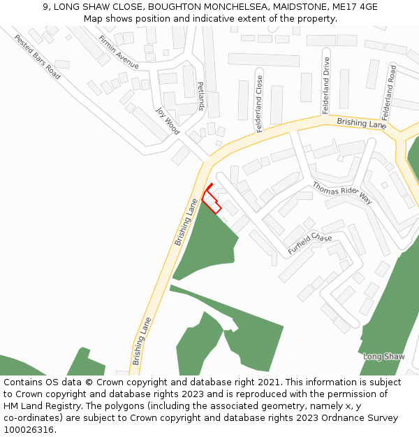 9, LONG SHAW CLOSE, BOUGHTON MONCHELSEA, MAIDSTONE, ME17 4GE: Location map and indicative extent of plot
