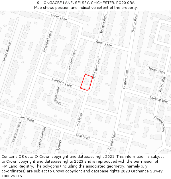 9, LONGACRE LANE, SELSEY, CHICHESTER, PO20 0BA: Location map and indicative extent of plot