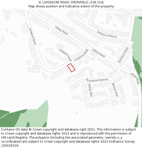 9, LONGACRE ROAD, DRONFIELD, S18 1UQ: Location map and indicative extent of plot