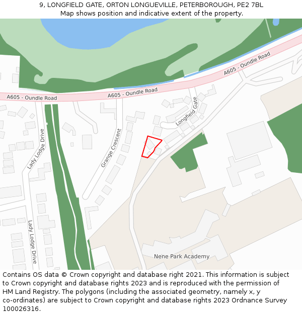 9, LONGFIELD GATE, ORTON LONGUEVILLE, PETERBOROUGH, PE2 7BL: Location map and indicative extent of plot