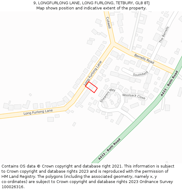 9, LONGFURLONG LANE, LONG FURLONG, TETBURY, GL8 8TJ: Location map and indicative extent of plot
