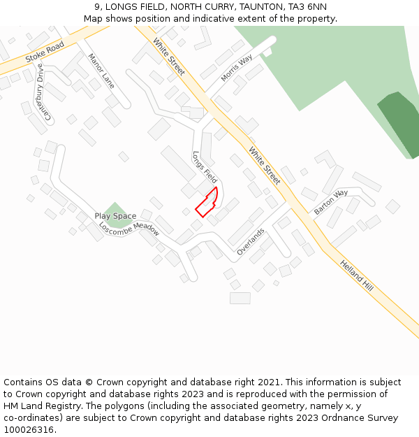 9, LONGS FIELD, NORTH CURRY, TAUNTON, TA3 6NN: Location map and indicative extent of plot