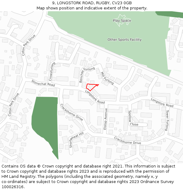 9, LONGSTORK ROAD, RUGBY, CV23 0GB: Location map and indicative extent of plot