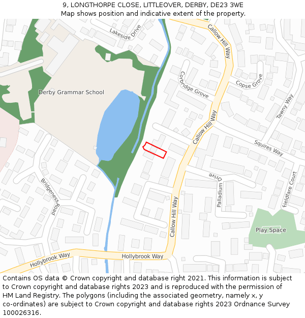 9, LONGTHORPE CLOSE, LITTLEOVER, DERBY, DE23 3WE: Location map and indicative extent of plot