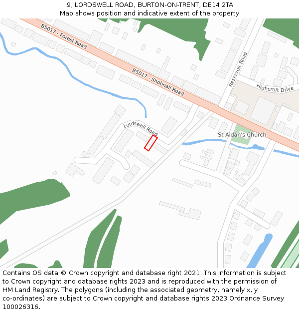 9, LORDSWELL ROAD, BURTON-ON-TRENT, DE14 2TA: Location map and indicative extent of plot