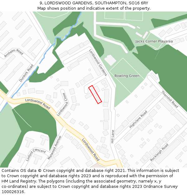 9, LORDSWOOD GARDENS, SOUTHAMPTON, SO16 6RY: Location map and indicative extent of plot