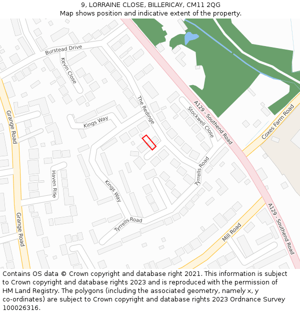9, LORRAINE CLOSE, BILLERICAY, CM11 2QG: Location map and indicative extent of plot