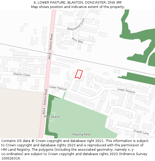 9, LOWER PASTURE, BLAXTON, DONCASTER, DN9 3RF: Location map and indicative extent of plot