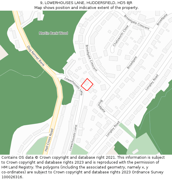 9, LOWERHOUSES LANE, HUDDERSFIELD, HD5 8JR: Location map and indicative extent of plot