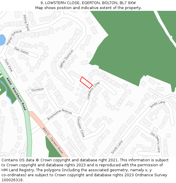9, LOWSTERN CLOSE, EGERTON, BOLTON, BL7 9XW: Location map and indicative extent of plot