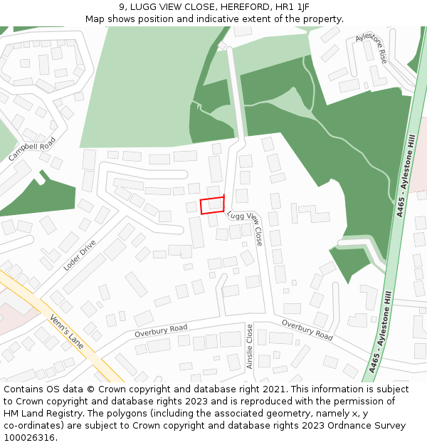 9, LUGG VIEW CLOSE, HEREFORD, HR1 1JF: Location map and indicative extent of plot