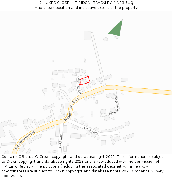 9, LUKES CLOSE, HELMDON, BRACKLEY, NN13 5UQ: Location map and indicative extent of plot