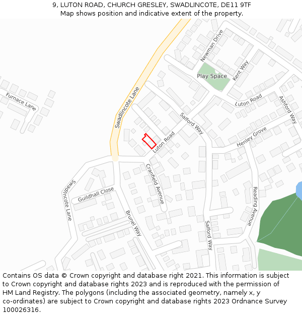9, LUTON ROAD, CHURCH GRESLEY, SWADLINCOTE, DE11 9TF: Location map and indicative extent of plot