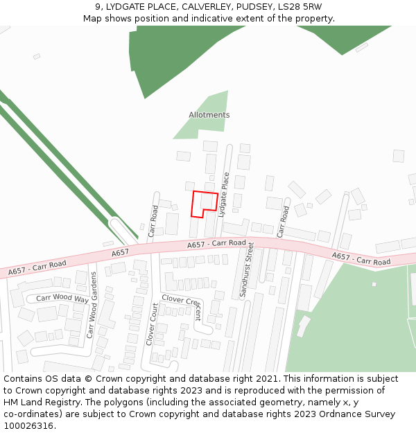 9, LYDGATE PLACE, CALVERLEY, PUDSEY, LS28 5RW: Location map and indicative extent of plot