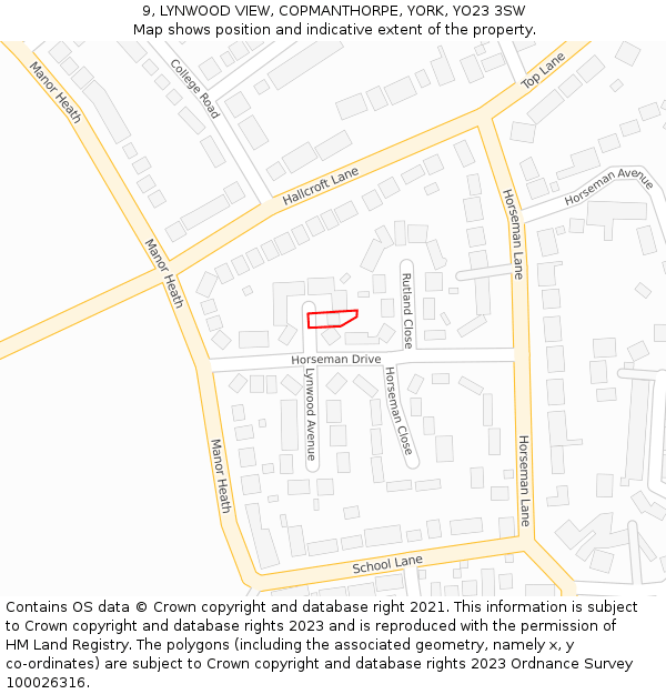 9, LYNWOOD VIEW, COPMANTHORPE, YORK, YO23 3SW: Location map and indicative extent of plot