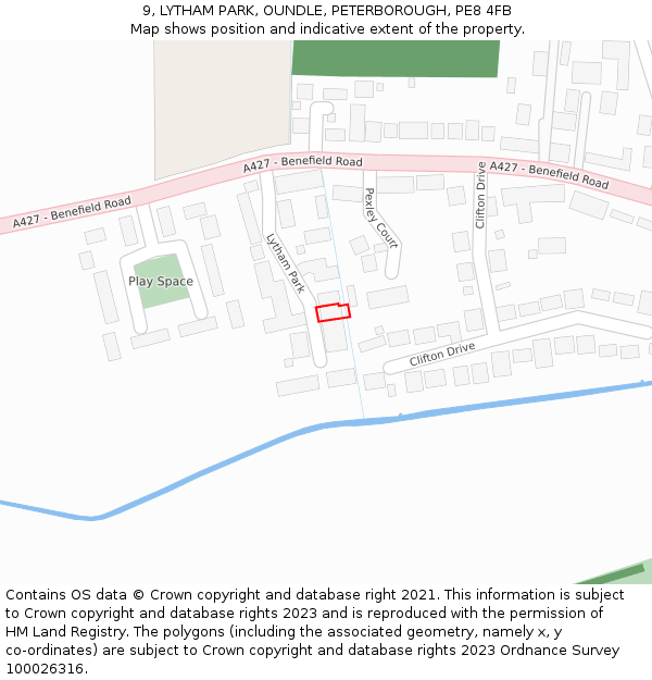 9, LYTHAM PARK, OUNDLE, PETERBOROUGH, PE8 4FB: Location map and indicative extent of plot
