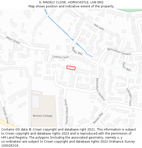 9, MADELY CLOSE, HORNCASTLE, LN9 6RQ: Location map and indicative extent of plot