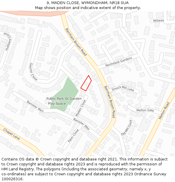 9, MADEN CLOSE, WYMONDHAM, NR18 0UA: Location map and indicative extent of plot