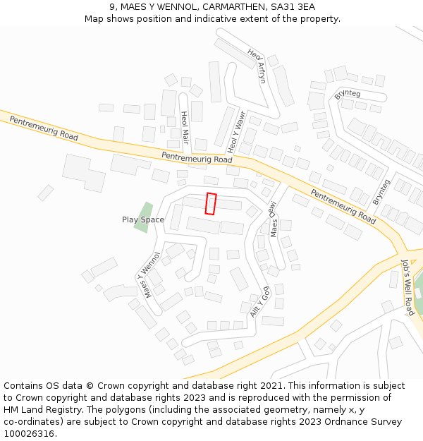 9, MAES Y WENNOL, CARMARTHEN, SA31 3EA: Location map and indicative extent of plot