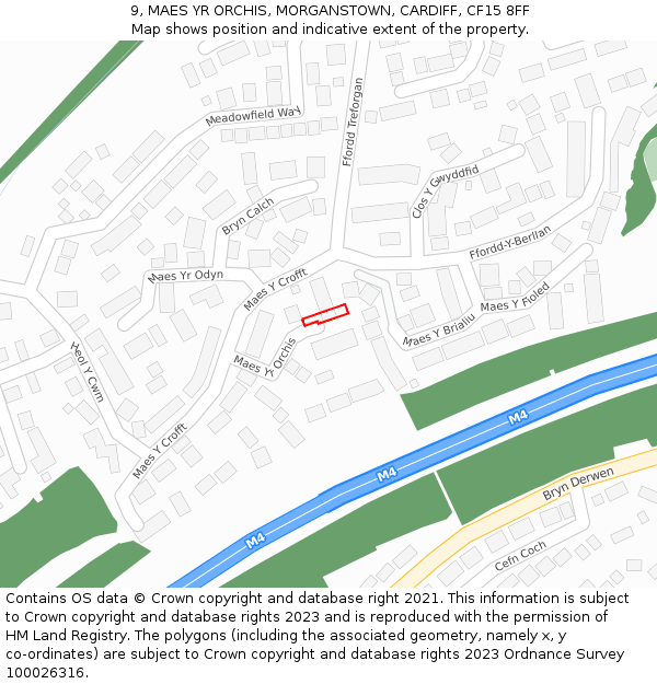 9, MAES YR ORCHIS, MORGANSTOWN, CARDIFF, CF15 8FF: Location map and indicative extent of plot
