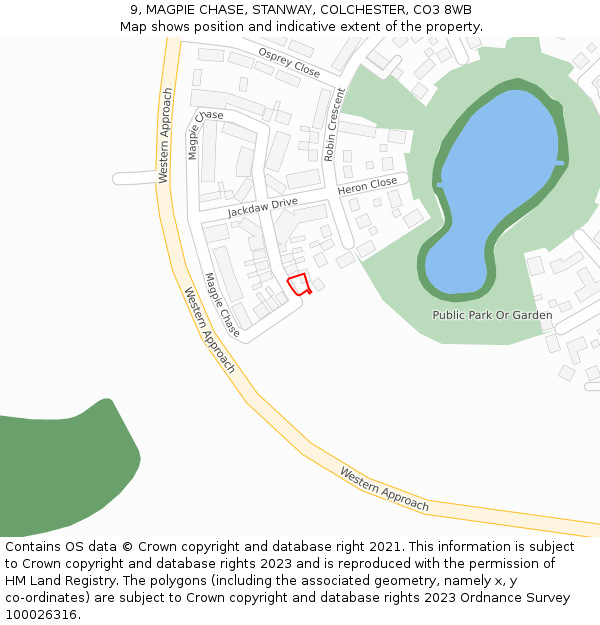 9, MAGPIE CHASE, STANWAY, COLCHESTER, CO3 8WB: Location map and indicative extent of plot