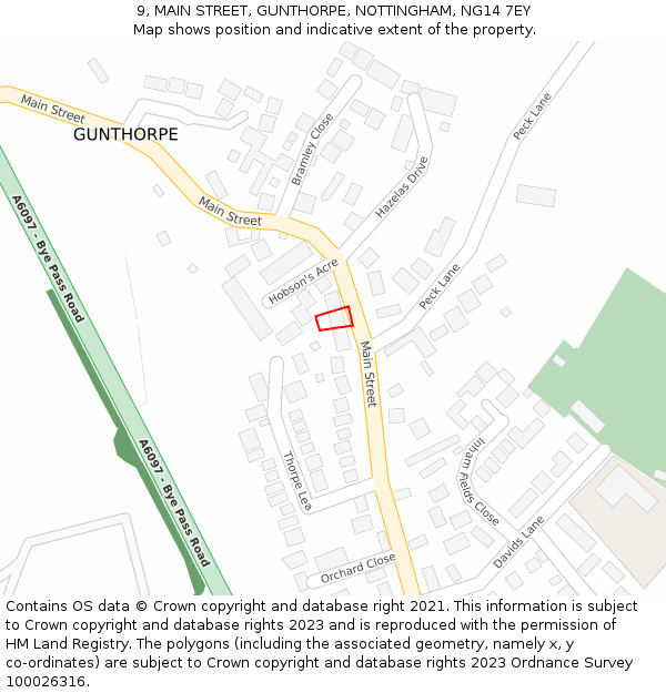 9, MAIN STREET, GUNTHORPE, NOTTINGHAM, NG14 7EY: Location map and indicative extent of plot