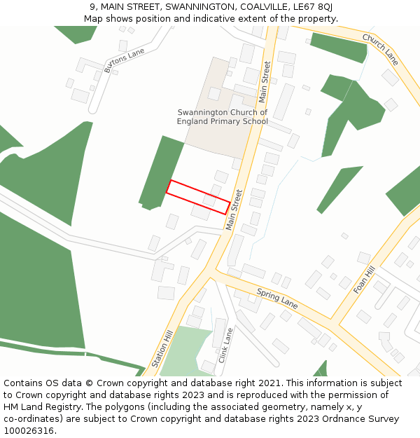 9, MAIN STREET, SWANNINGTON, COALVILLE, LE67 8QJ: Location map and indicative extent of plot