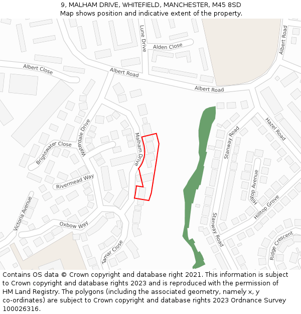 9, MALHAM DRIVE, WHITEFIELD, MANCHESTER, M45 8SD: Location map and indicative extent of plot