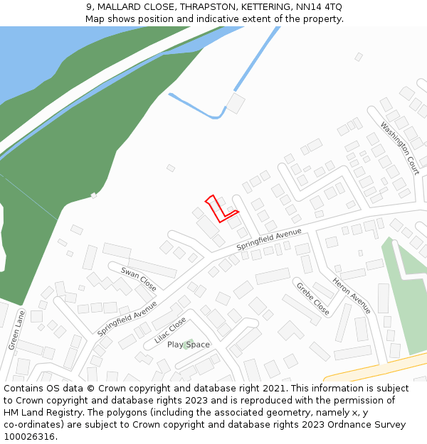 9, MALLARD CLOSE, THRAPSTON, KETTERING, NN14 4TQ: Location map and indicative extent of plot
