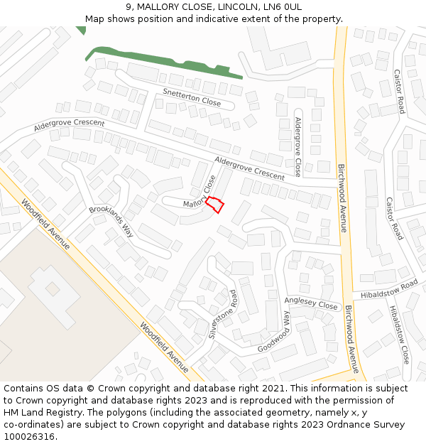 9, MALLORY CLOSE, LINCOLN, LN6 0UL: Location map and indicative extent of plot