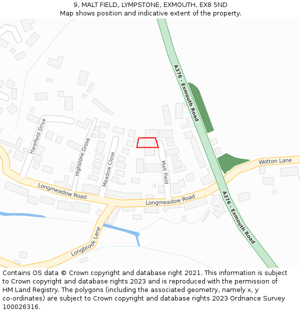 9, MALT FIELD, LYMPSTONE, EXMOUTH, EX8 5ND: Location map and indicative extent of plot