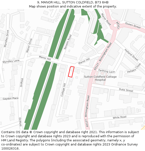 9, MANOR HILL, SUTTON COLDFIELD, B73 6HB: Location map and indicative extent of plot