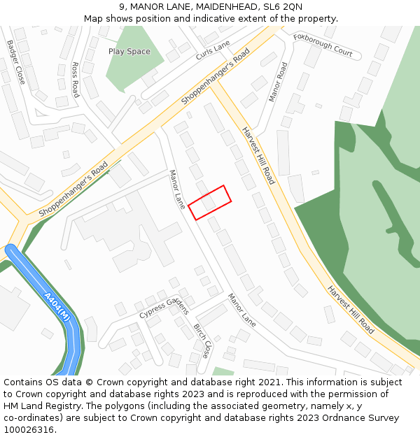 9, MANOR LANE, MAIDENHEAD, SL6 2QN: Location map and indicative extent of plot