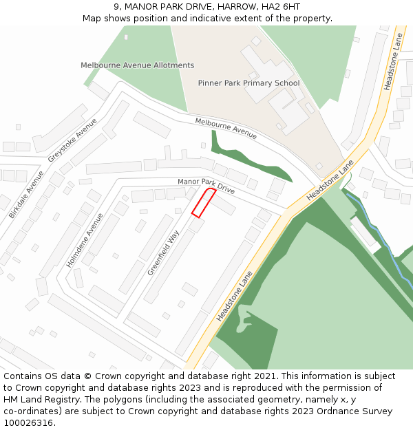 9, MANOR PARK DRIVE, HARROW, HA2 6HT: Location map and indicative extent of plot