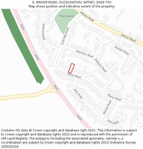 9, MANOR ROAD, DUCKLINGTON, WITNEY, OX29 7YD: Location map and indicative extent of plot