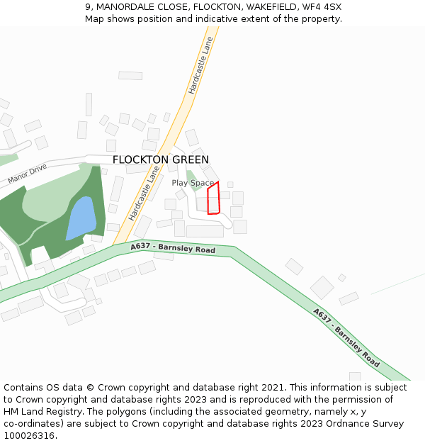 9, MANORDALE CLOSE, FLOCKTON, WAKEFIELD, WF4 4SX: Location map and indicative extent of plot