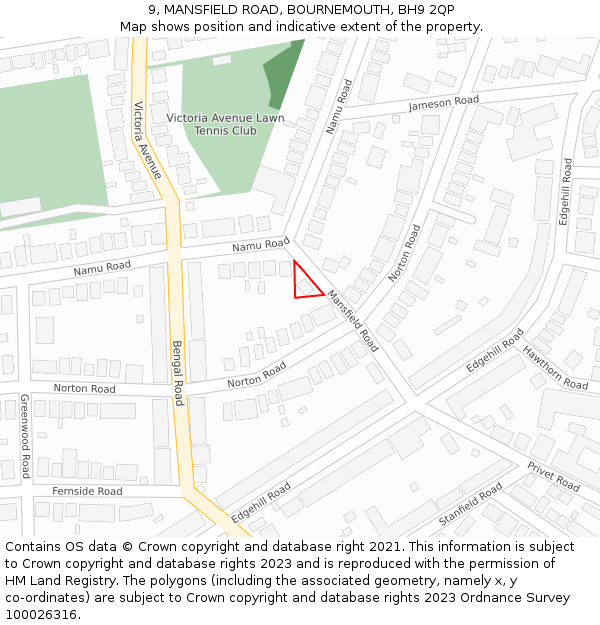 9, MANSFIELD ROAD, BOURNEMOUTH, BH9 2QP: Location map and indicative extent of plot