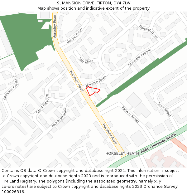 9, MANSION DRIVE, TIPTON, DY4 7LW: Location map and indicative extent of plot