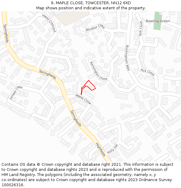 9, MAPLE CLOSE, TOWCESTER, NN12 6XD: Location map and indicative extent of plot