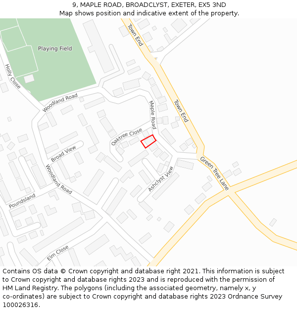 9, MAPLE ROAD, BROADCLYST, EXETER, EX5 3ND: Location map and indicative extent of plot