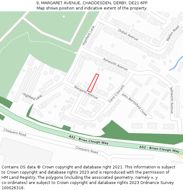 9, MARGARET AVENUE, CHADDESDEN, DERBY, DE21 6PP: Location map and indicative extent of plot