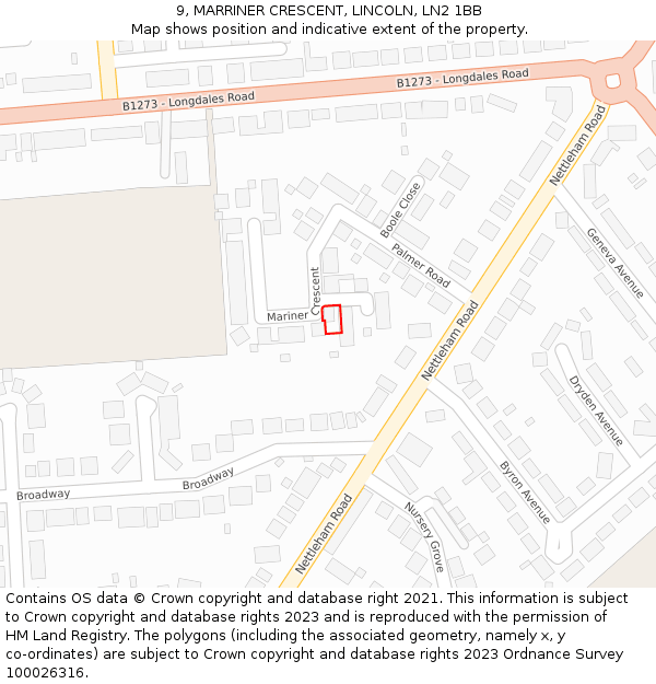 9, MARRINER CRESCENT, LINCOLN, LN2 1BB: Location map and indicative extent of plot