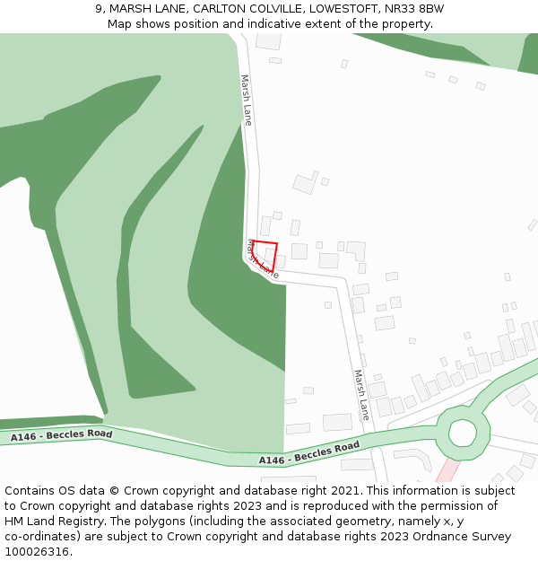 9, MARSH LANE, CARLTON COLVILLE, LOWESTOFT, NR33 8BW: Location map and indicative extent of plot