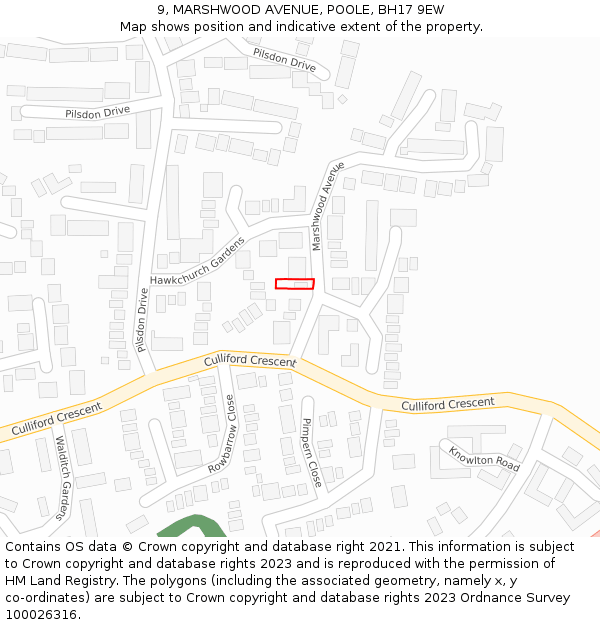 9, MARSHWOOD AVENUE, POOLE, BH17 9EW: Location map and indicative extent of plot