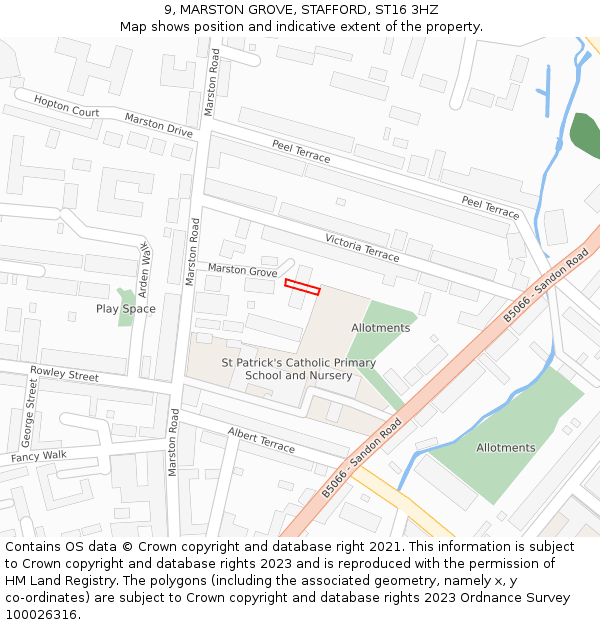 9, MARSTON GROVE, STAFFORD, ST16 3HZ: Location map and indicative extent of plot