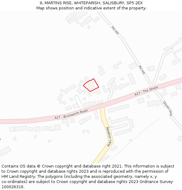 9, MARTINS RISE, WHITEPARISH, SALISBURY, SP5 2EX: Location map and indicative extent of plot