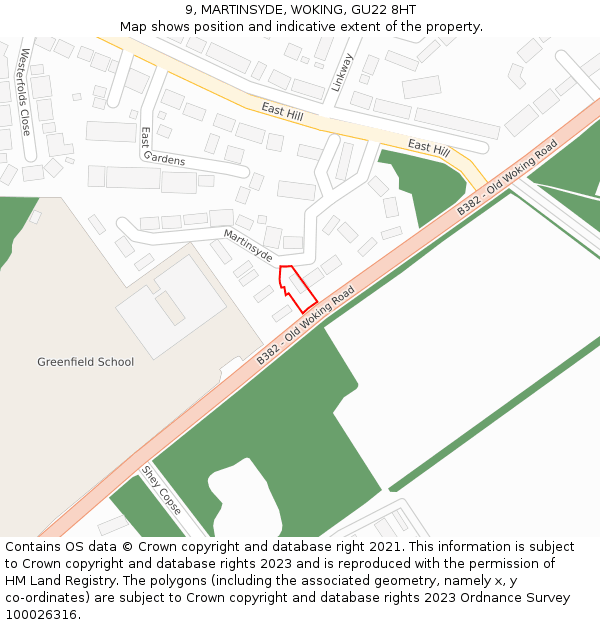 9, MARTINSYDE, WOKING, GU22 8HT: Location map and indicative extent of plot
